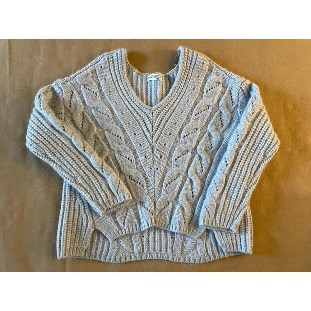 Anthropologie Sweater Size Small Blue Cable Chunky Knit Long Sleeve